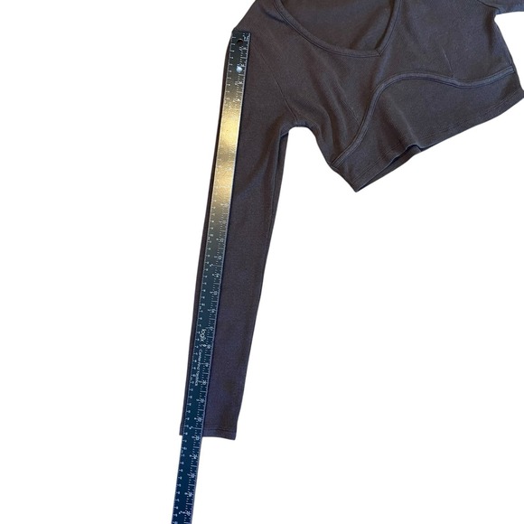 Garage Shirt Womens Small Ribbed Long Sleeve V Neck Crop Top Brown - Picture 5 of 8